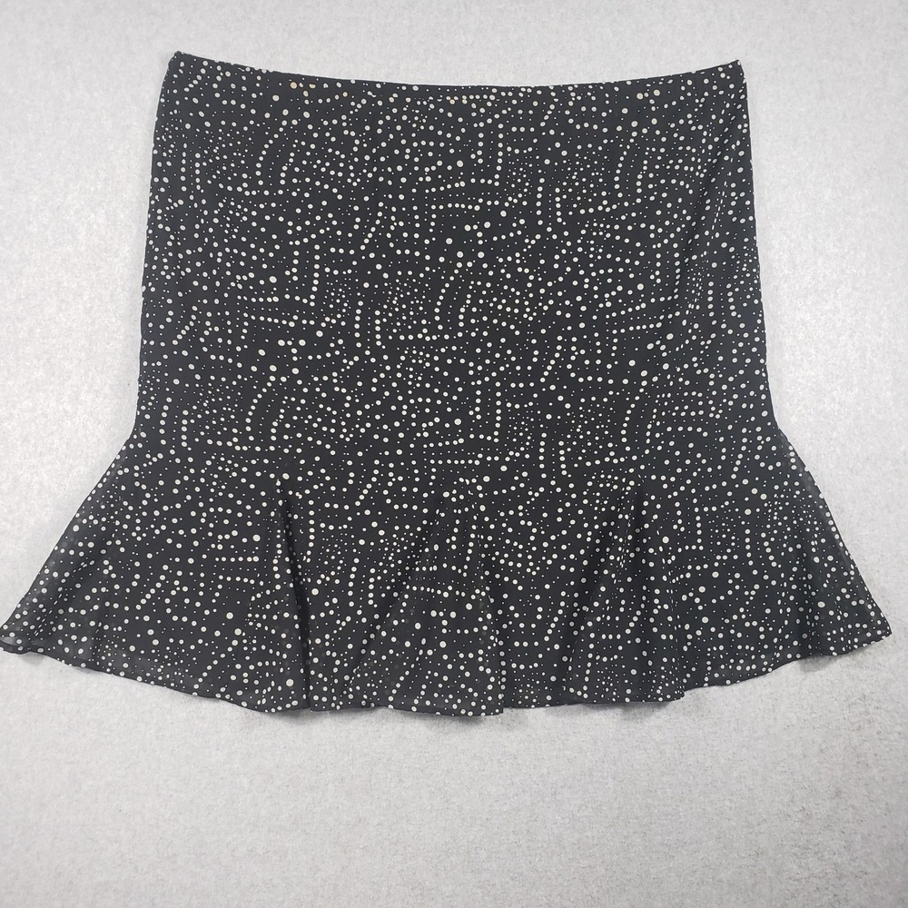 Avenue Womens 26/28 Black Polka Dot Ruffle Hem Chiffon Lined Mini‎ Skirt EUC